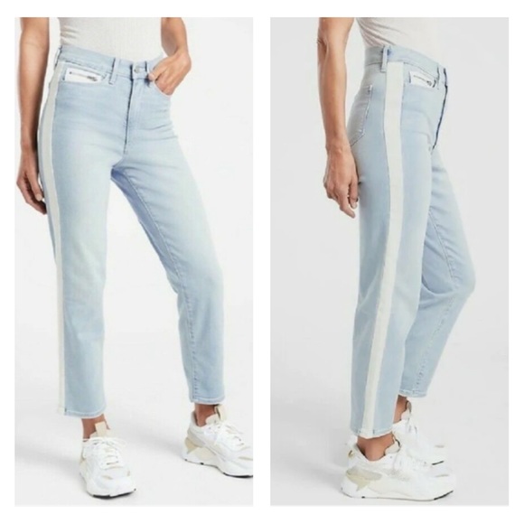 Athleta Denim - EUC Sculptek Straight Leg Crop in Indigo Stripe Size 10 Tall